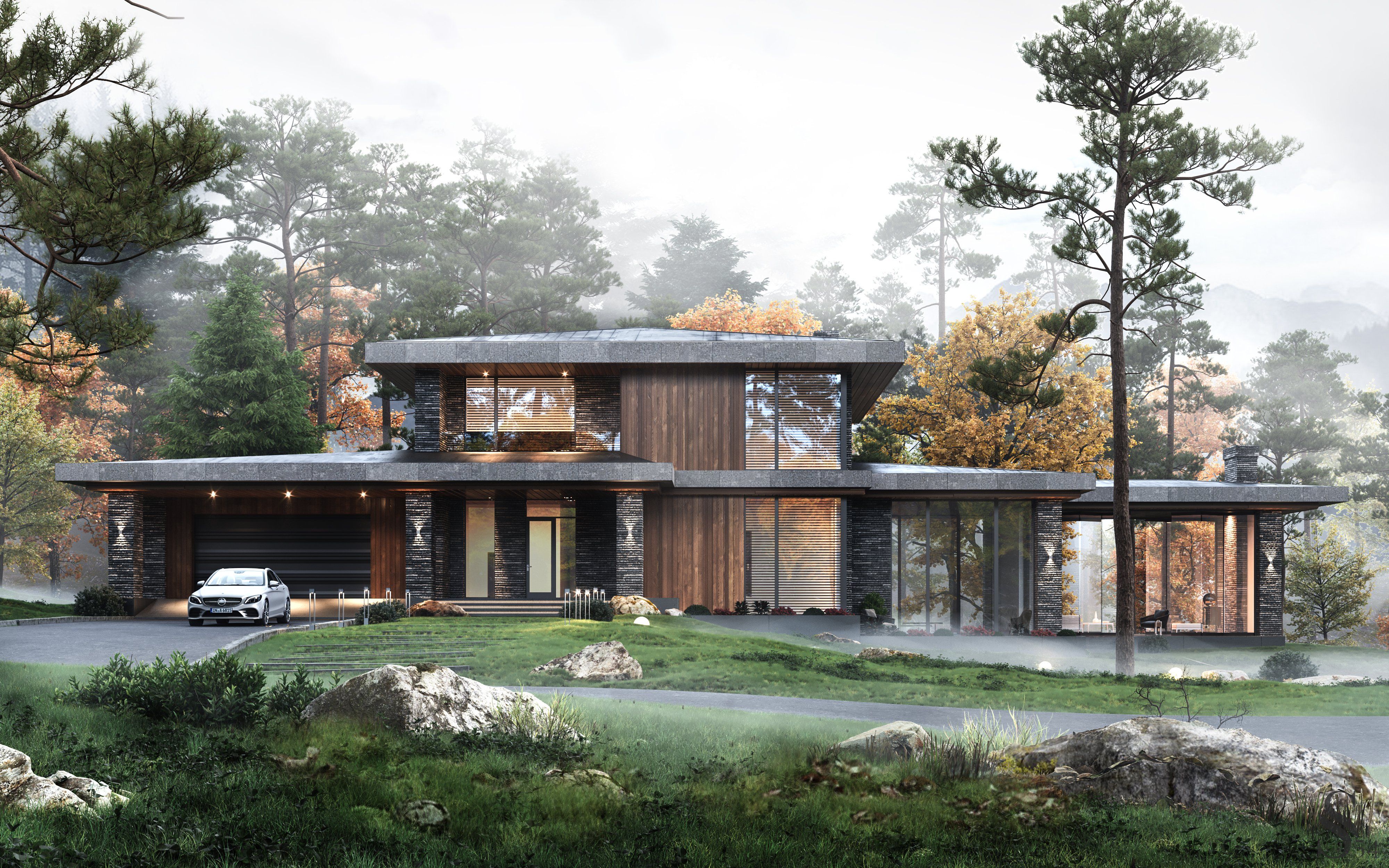 Luxury country house project by Studia 54 in Wright style Luxury country house project by Studia 54 in Wright style