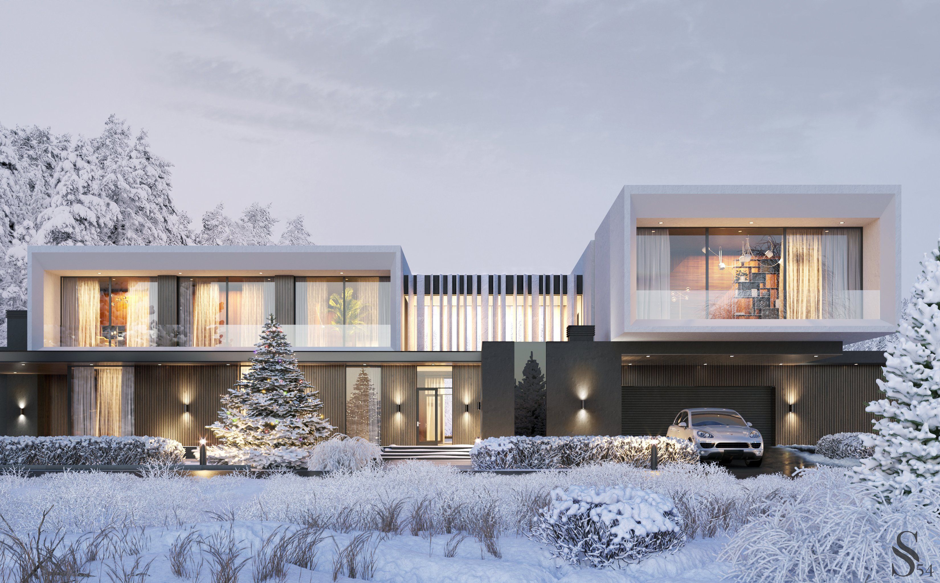Premium architectural design by Studia 54: flat-roofed house on the riverbank