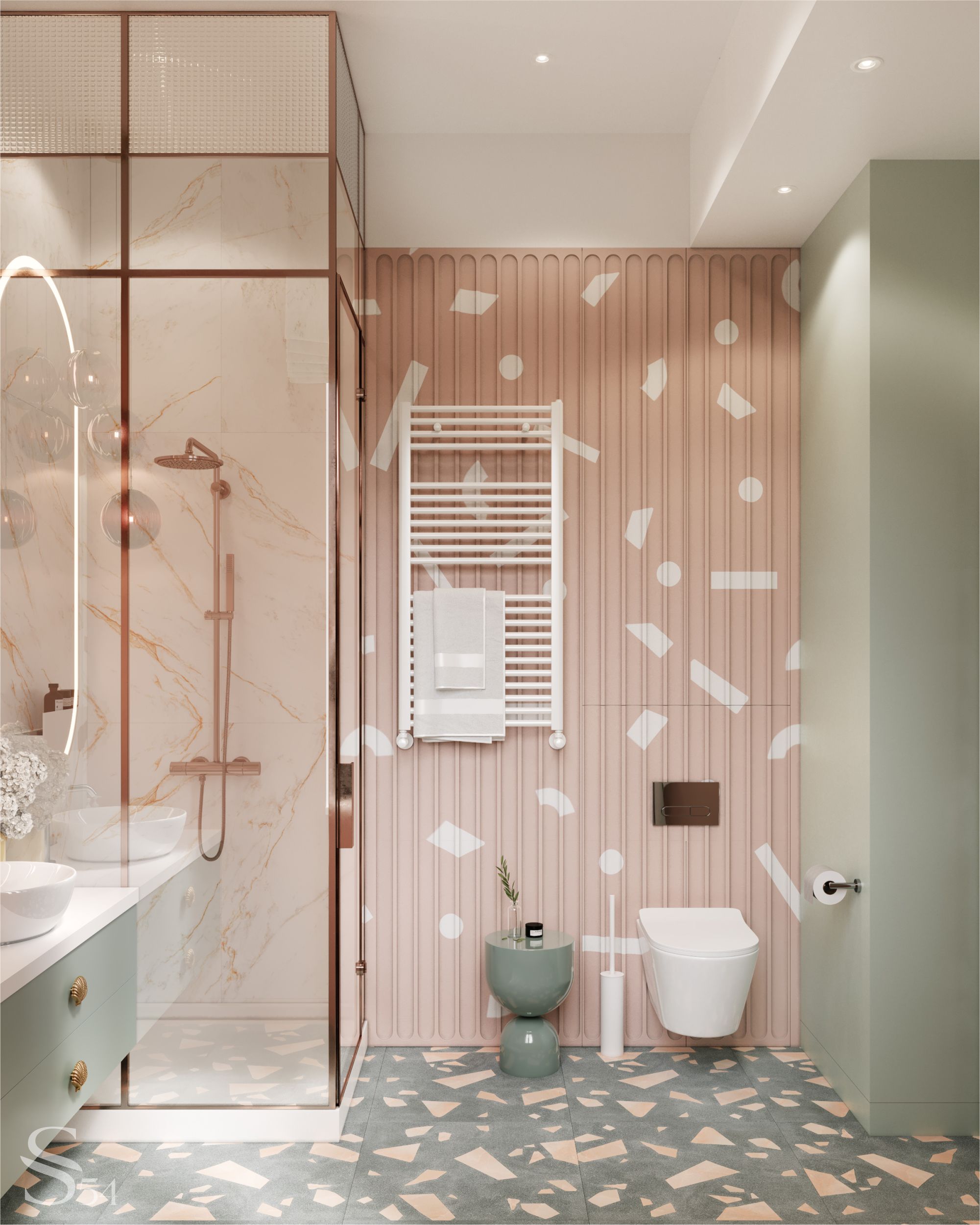 Finishing with porcelain stoneware and decorative MDF panels Finishing with porcelain stoneware and decorative MDF panels