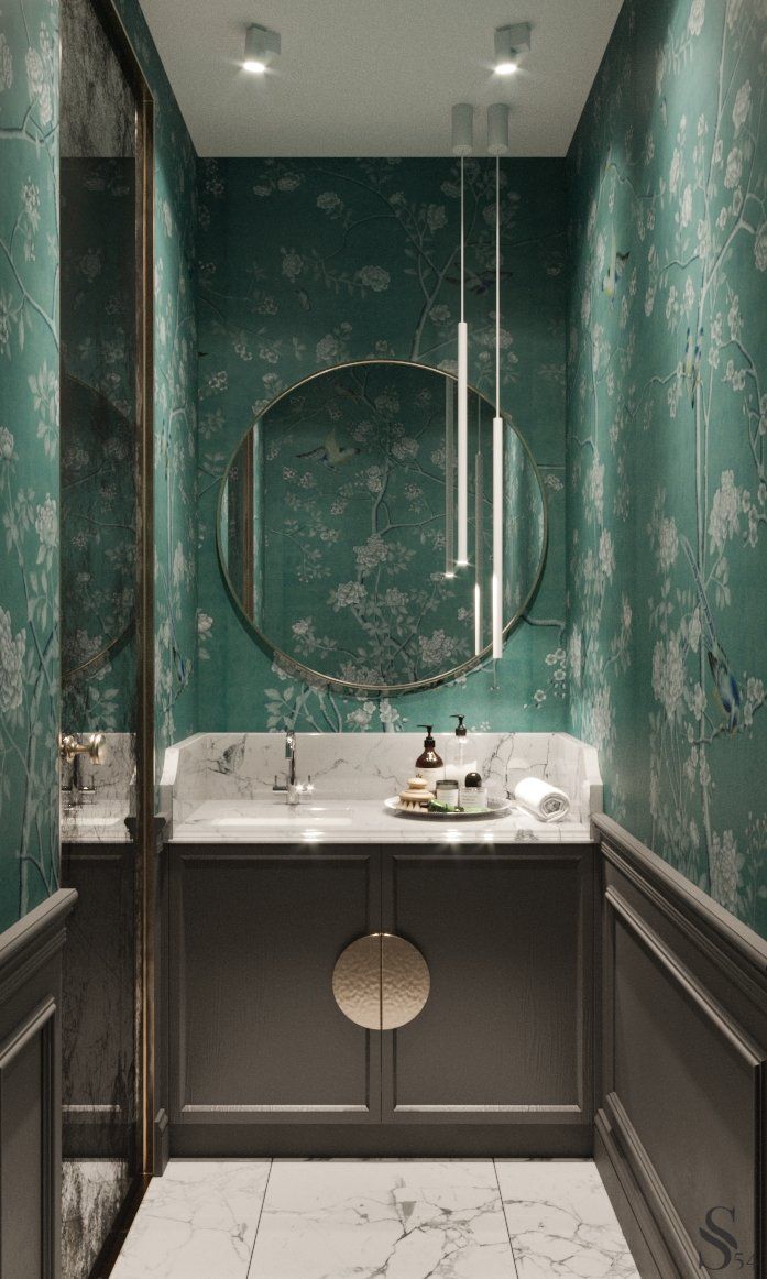 Handmade wallpaper in the bathroom
