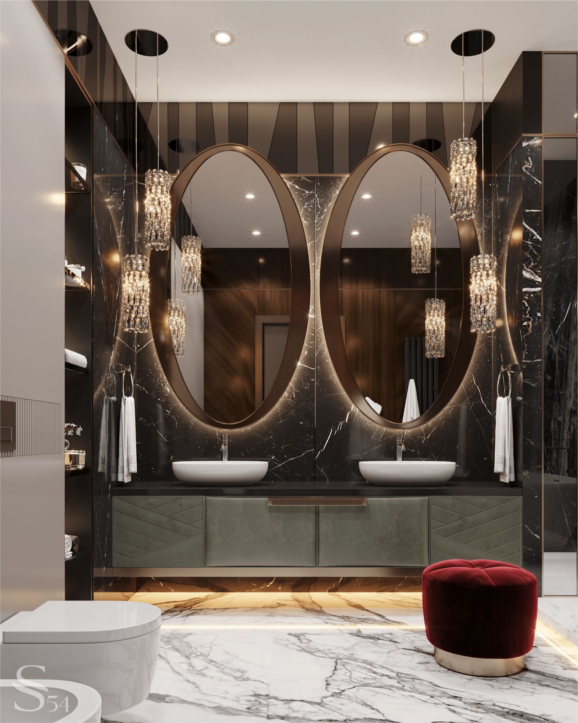 Cabinet is trimmed with leather, Minotti pouf Cabinet is trimmed with leather, Minotti pouf
