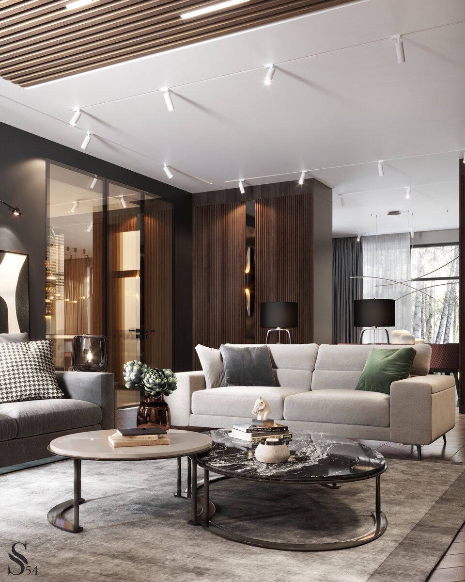 Expensive interior design by Studia 54 for public space and lobby in a luxury residential complex